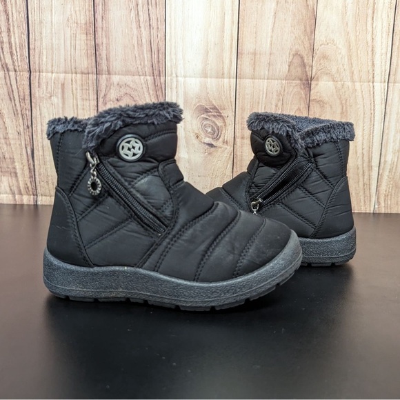 Faux fur kids winter boots with zipper ankle boots size 32  US 1 in black - Picture 1 of 7